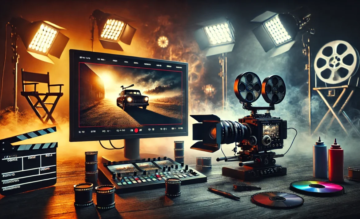 DALL·E 2025-03-11 15.16.06 – A cinematic and visually striking 16_9 cover image representing visual storytelling in filmmaking. The scene features a professional video production