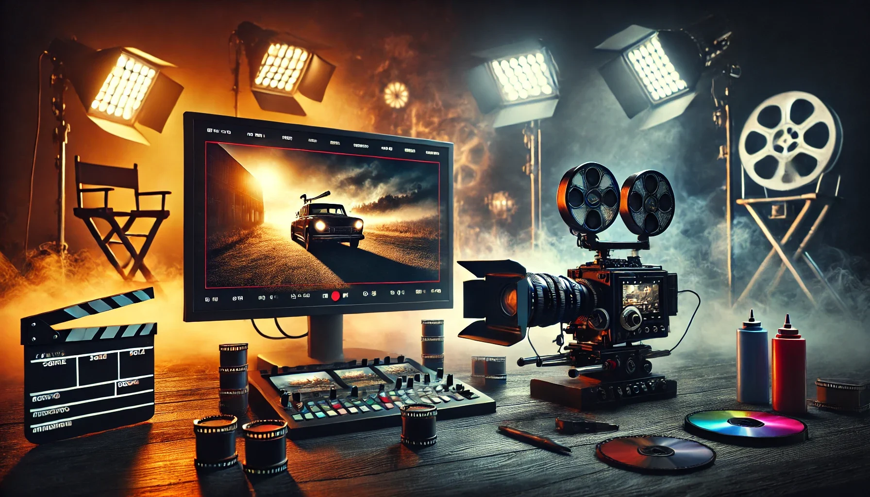 DALL·E 2025-03-11 15.16.06 – A cinematic and visually striking 16_9 cover image representing visual storytelling in filmmaking. The scene features a professional video production