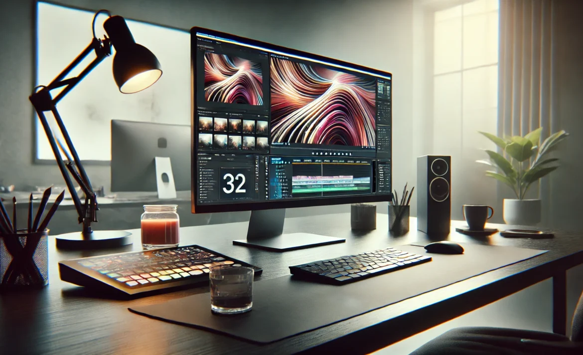 DALL·E 2025-03-11 11.27.44 – A close-up, ultra-realistic digital workspace representing creative startups. The scene focuses on a sleek modern desk with a high-resolution monitor